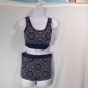 Lucky Brand Navy Paisley Print Sport Bra & Shorts Comfort Set Size 1X NWT